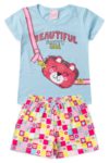Conjunto Infantil Verao Feminino Beautiful Pretty Cool  - Azul