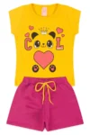 Conjunto Infantil Verao Feminino Ursinho Cool - Amarelo