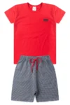 Conjunto Infantil Verão Masculino Plaquinha Mega Kids- Vermelho