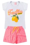 Conjunto Infantil Verão Feminino Limões Faella - Branco