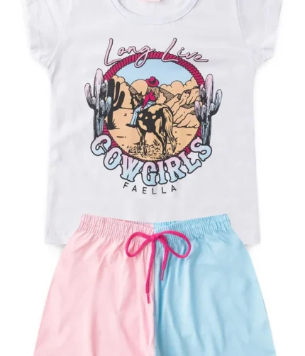 Conjunto Infantil Verão Feminino Long Live - Branco