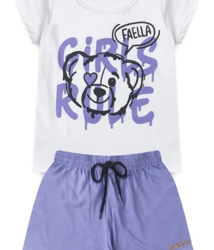Conjunto Infantil Verão Feminino Girls Rule - Branco